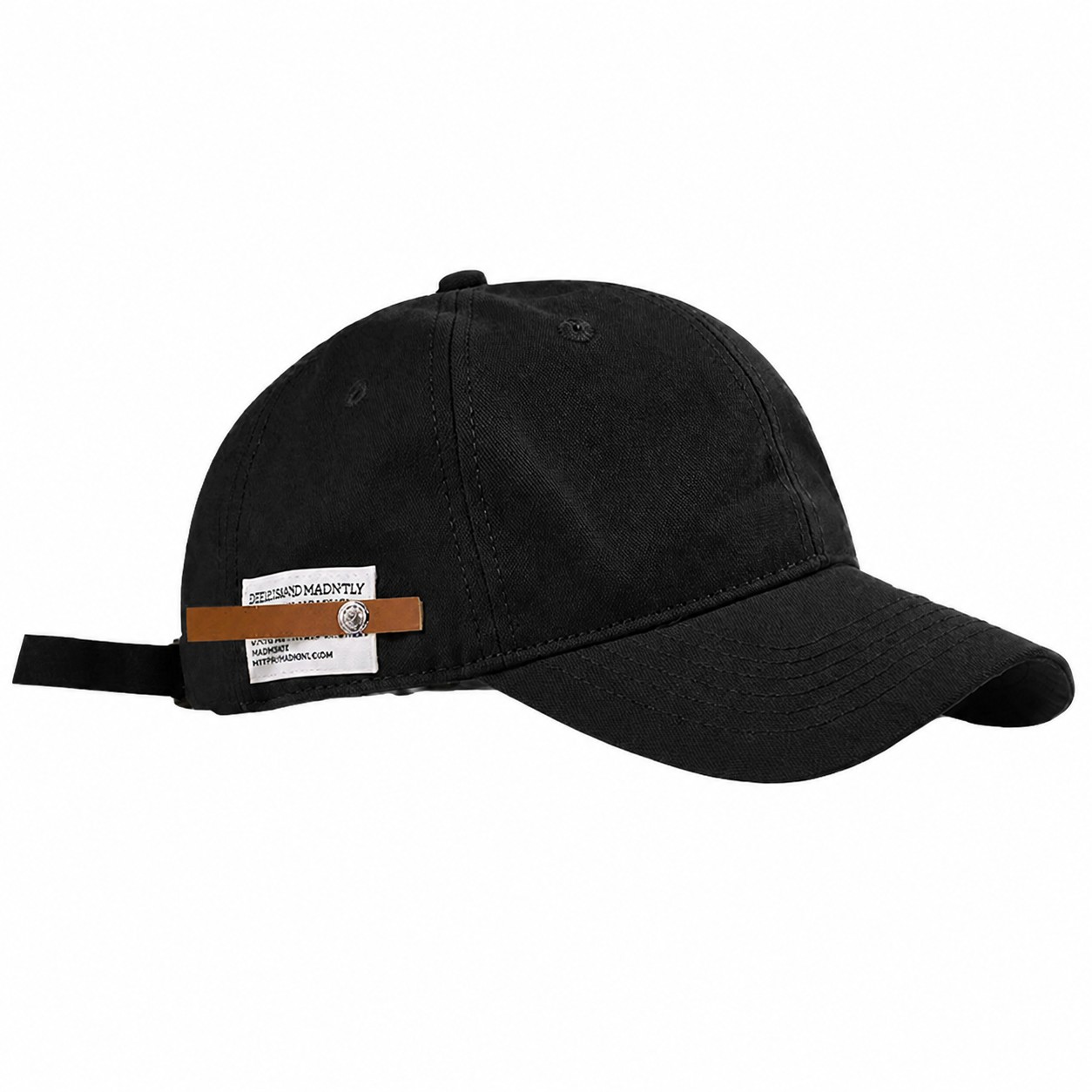 Side Label Polyester Baseball Cap — Black