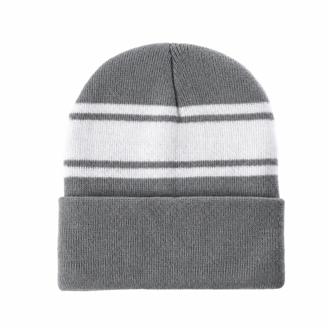 Polyester Striped Watch Beanie — Gray