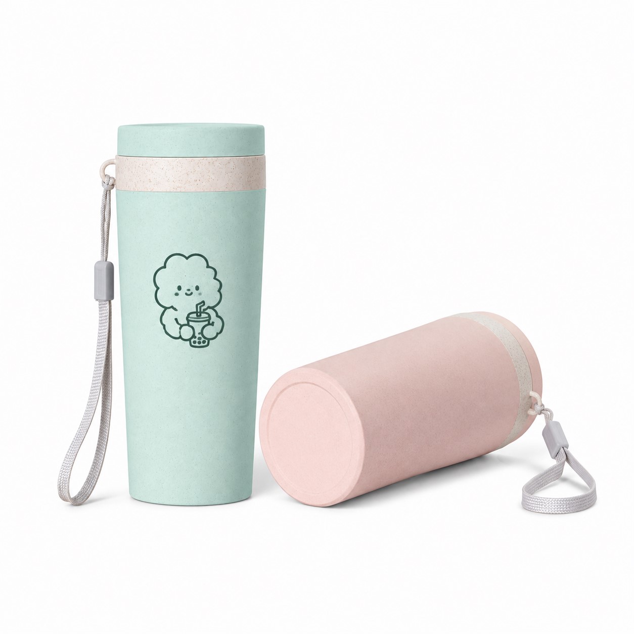 Wheat Straw Water Bottle With Hanging Rope