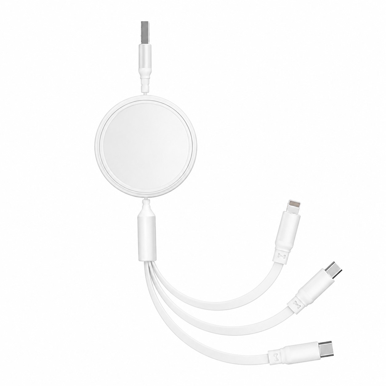 Round Retractable Multi Lead Cable — White