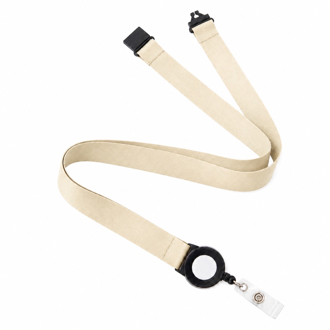 Polyester Lanyard With Retractable Badge Reel — Natural Beige