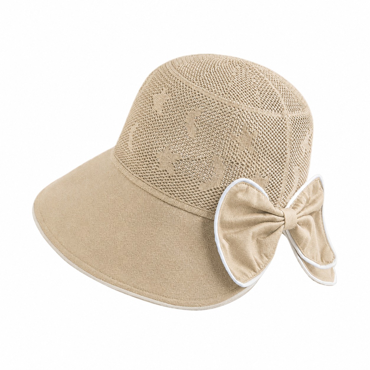 Polyester Bow Bucket Sun Hat — Khaki Beige