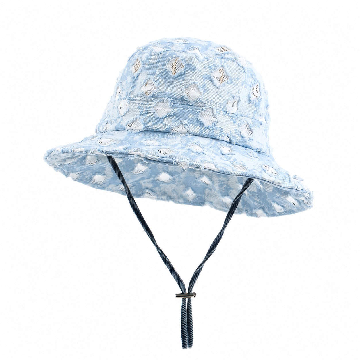 Lace Denim Mesh Bucket Hat — Light Blue