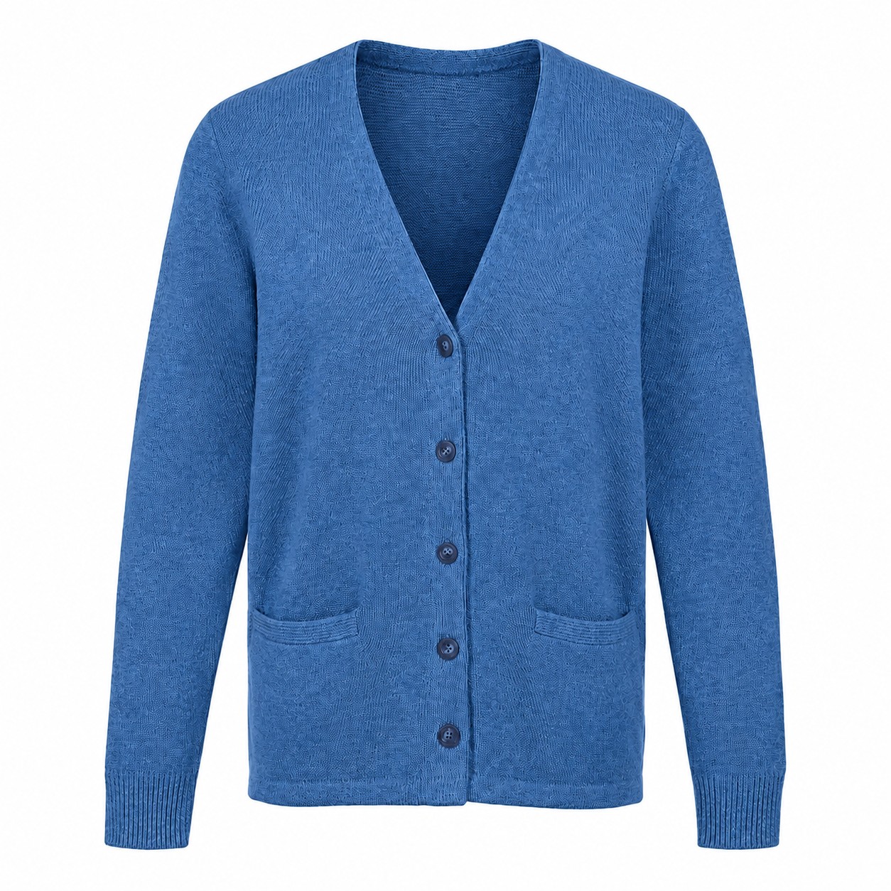 Ladies Acrylic Button Cardigan — Blue