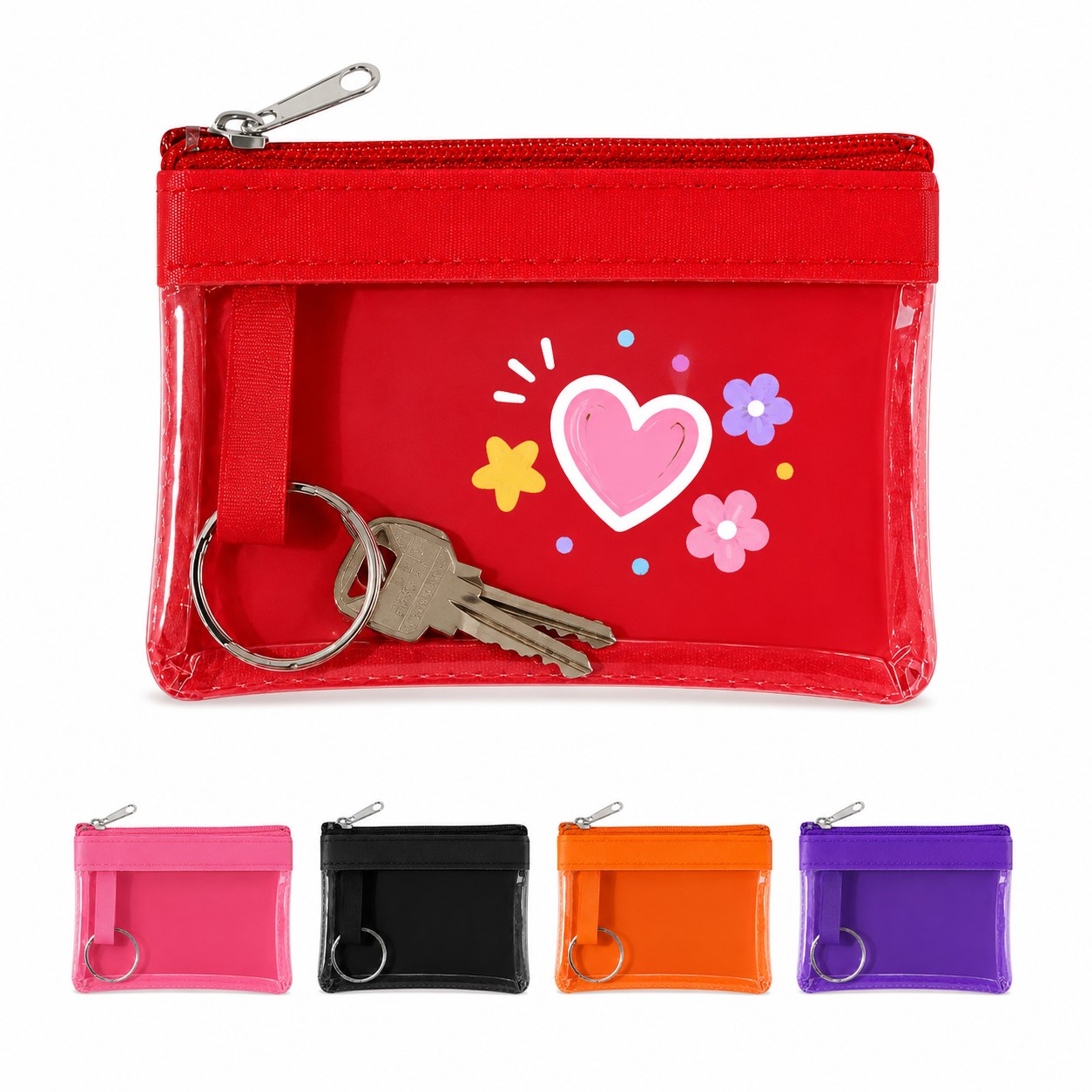 Clear PVC Zipper Coin Purse With Key Ring