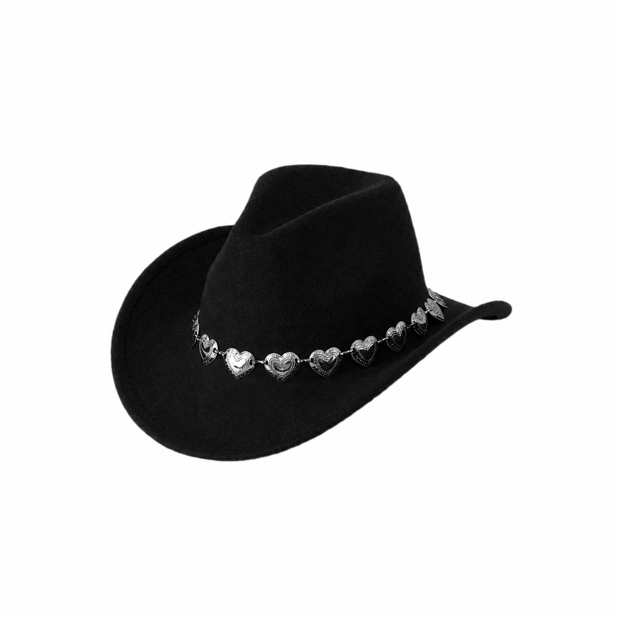 Polyester Felt Heart Cowboy Hat — Black