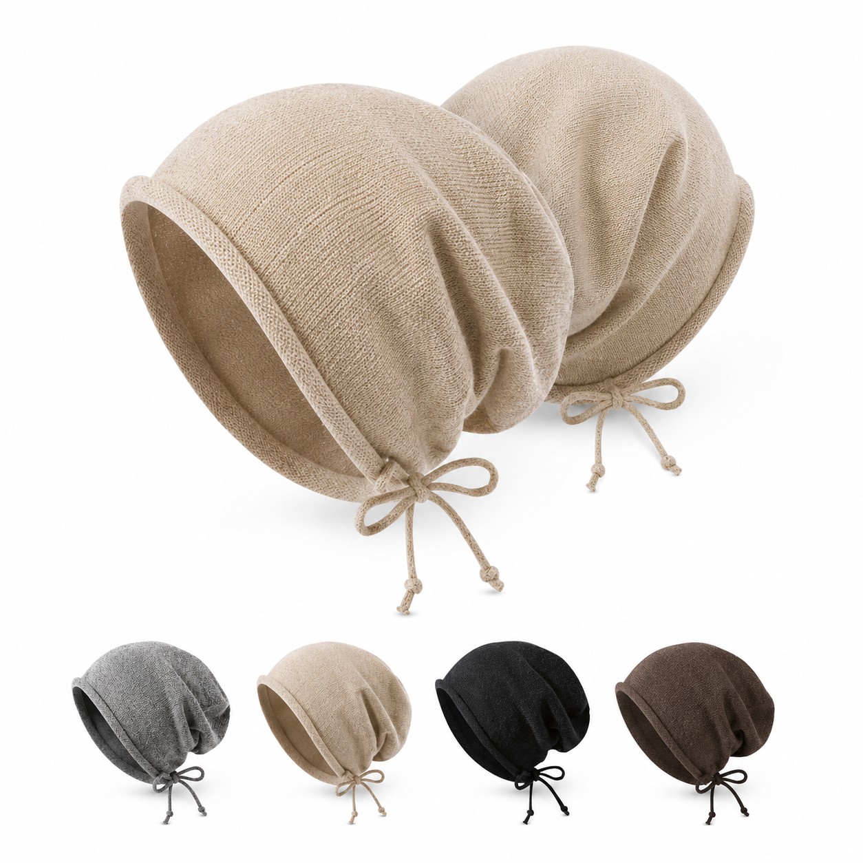 Drawstring Polyester Slouch Beanie