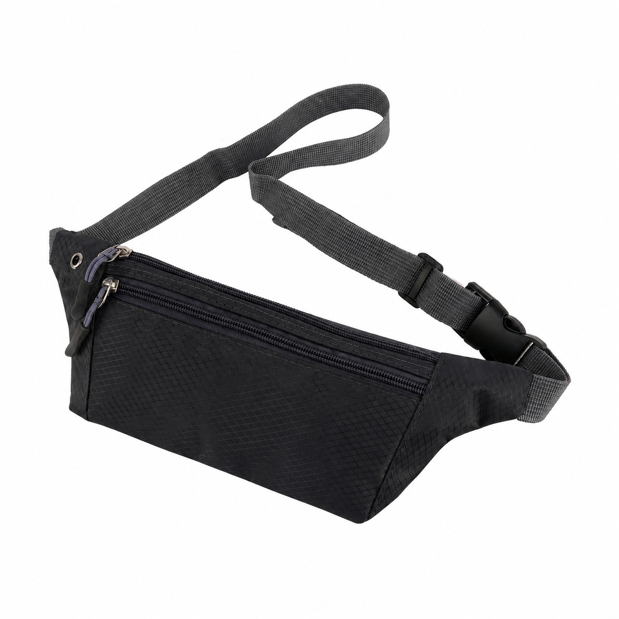 420D Polyester Zippered Fanny Pack — Black