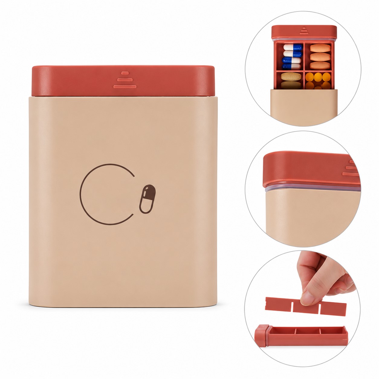 Sliding ABS Six Compartment Pill Organizer