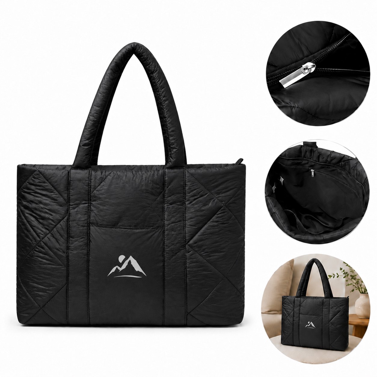 Polyester Quilted Tote With Padded Handles