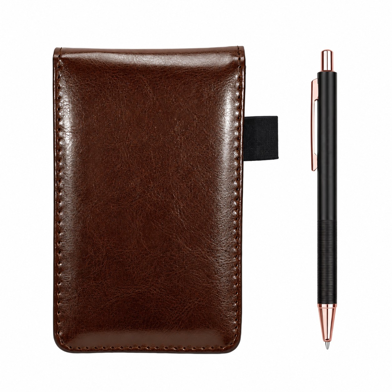 A7 PU Memo Pad Pen Holder — Brown