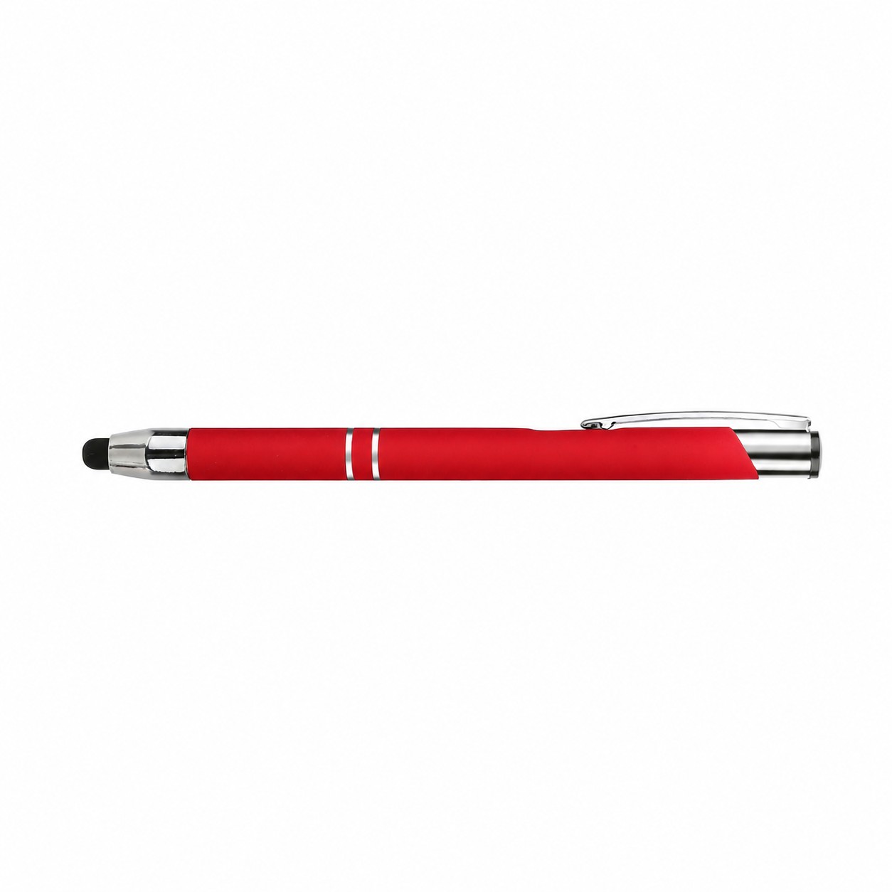 Rubberized Aluminum Stylus Ballpoint Pen — Red