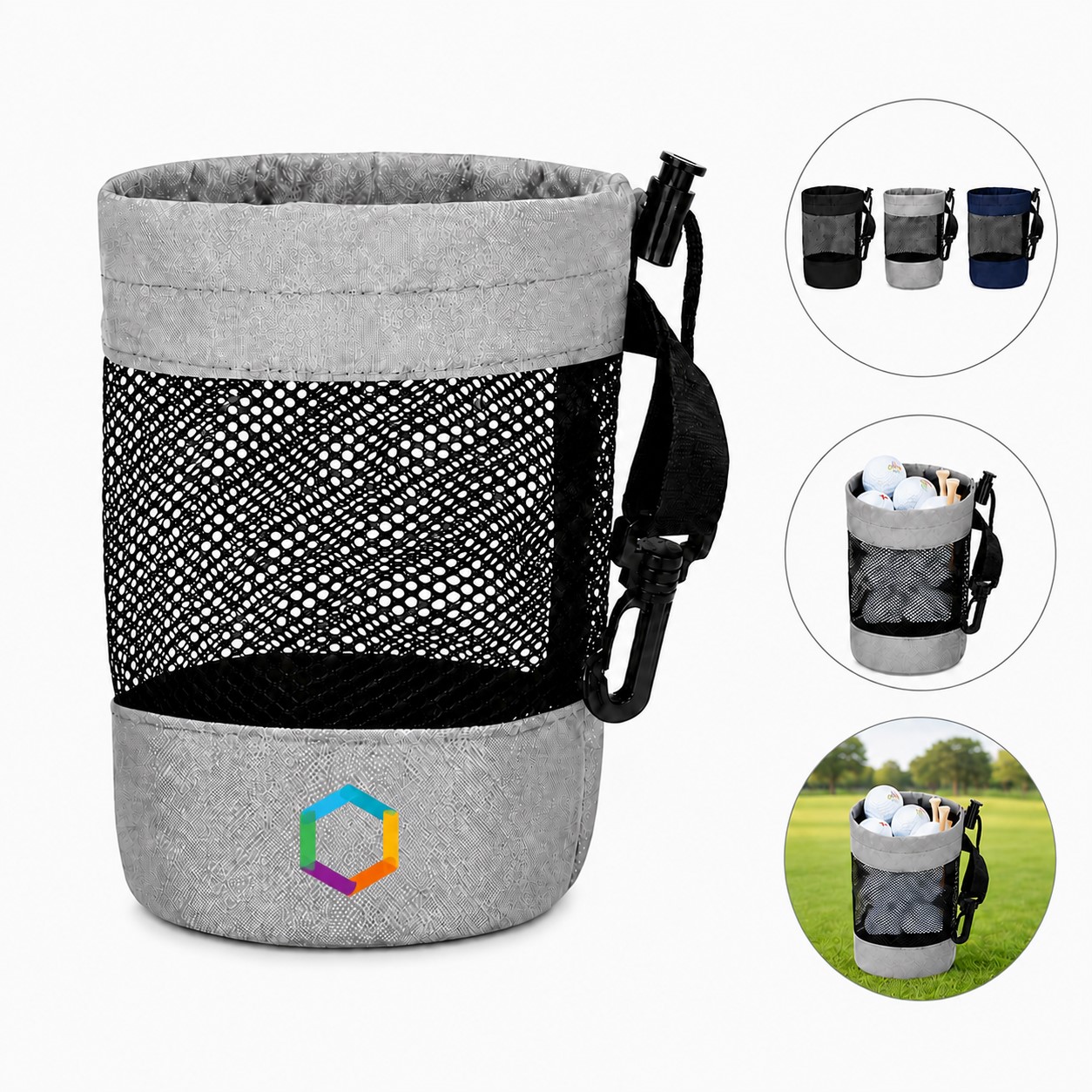 Mesh Golf Ball Storage Bag With Clip — view 1