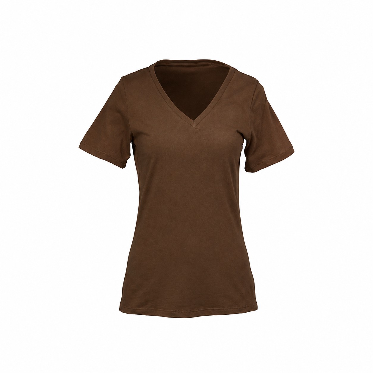 Ladies Ringspun Cotton V Neck Shirt — Brown