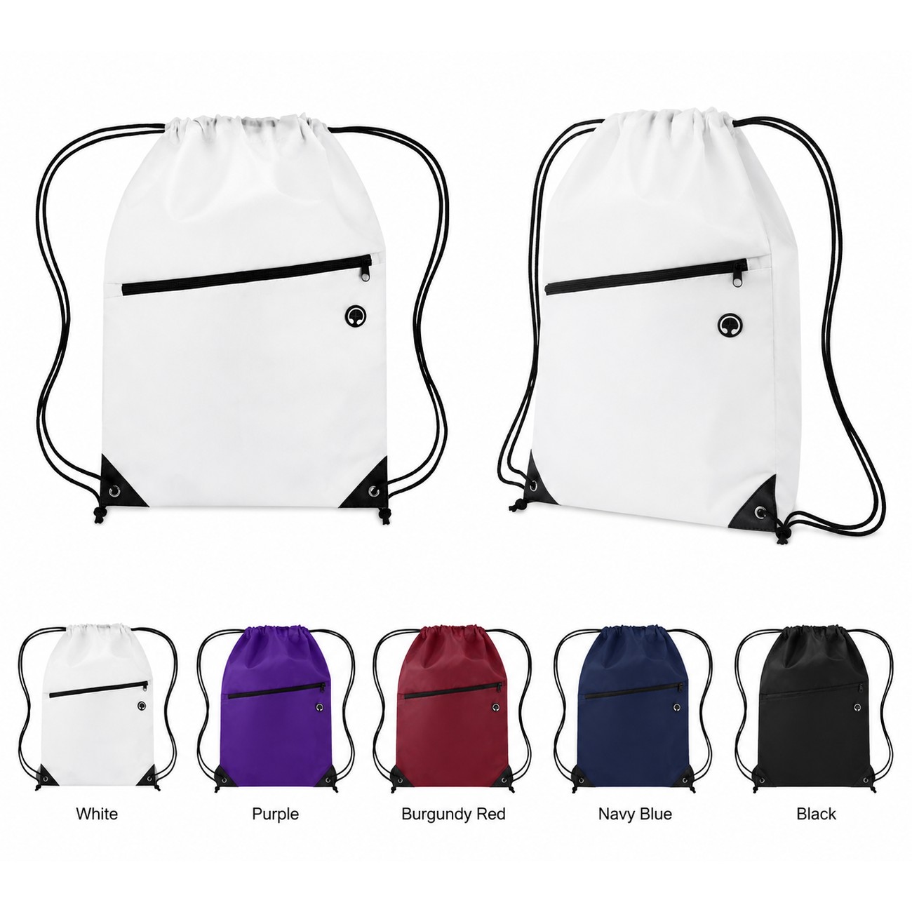 210D Polyester Zippered Drawstring Bag