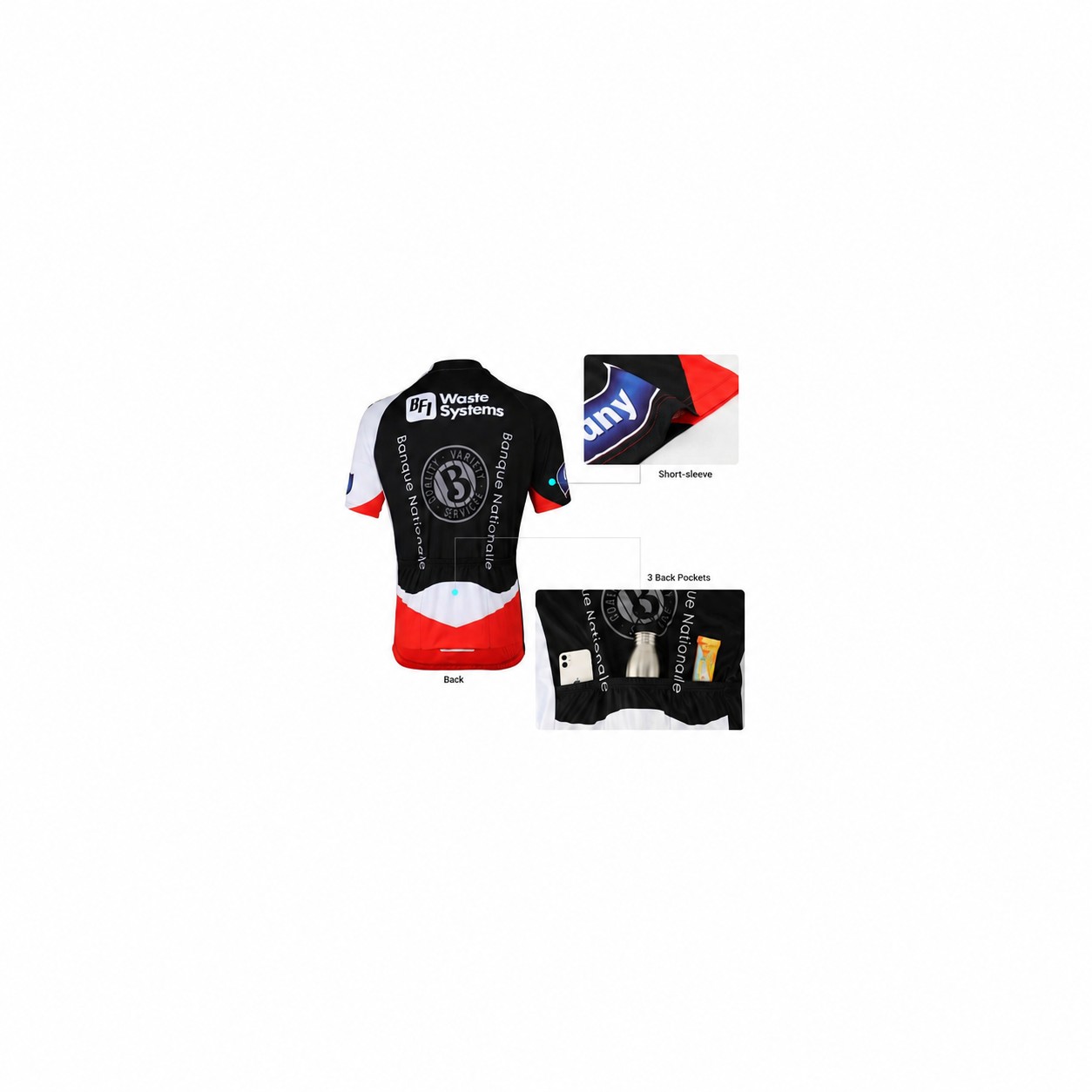 Mesh Polyester Cycling Team Jersey — Black