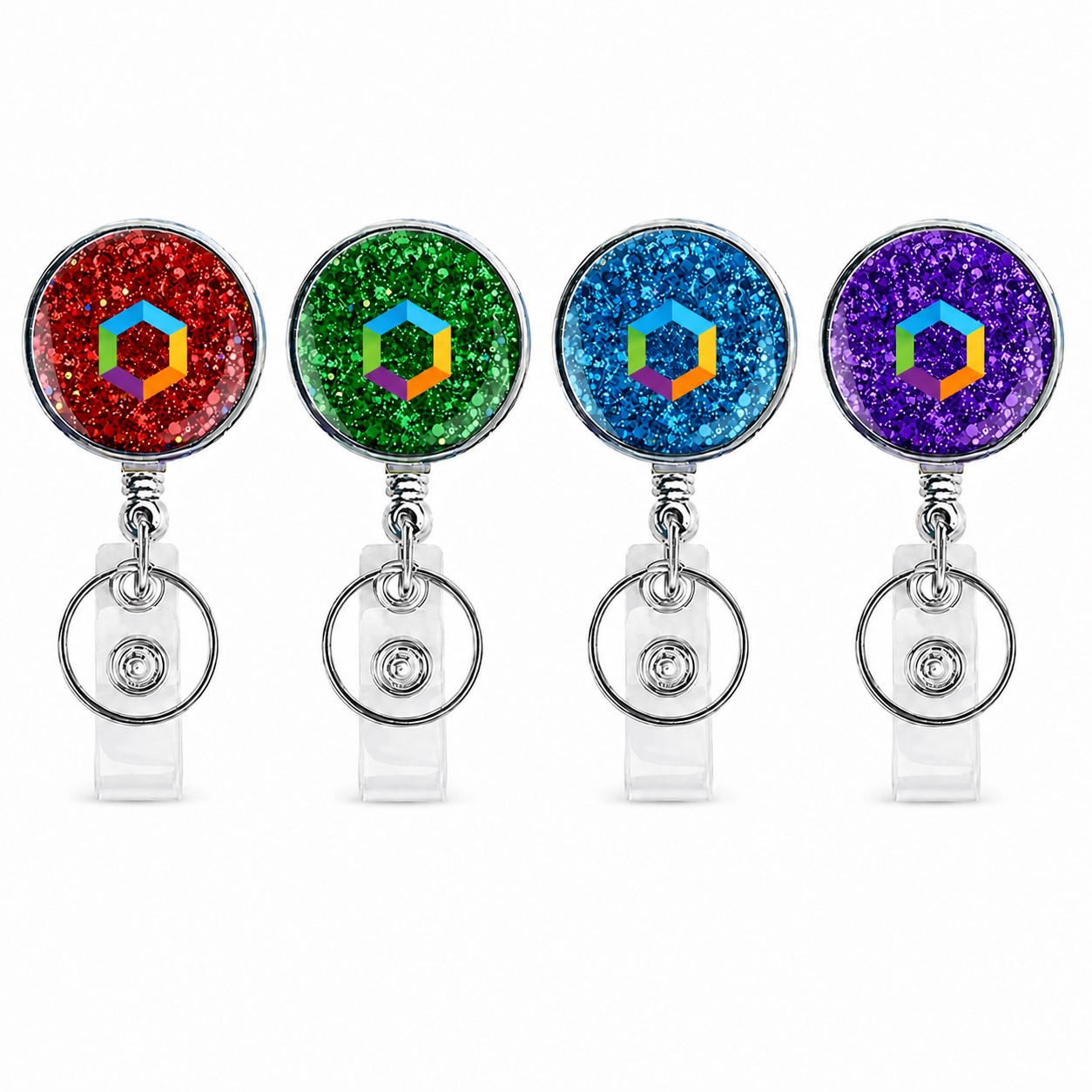 Round Glitter Faux Leather Retractable Badge Reel