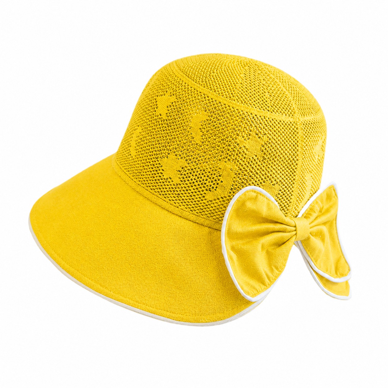 Polyester Bow Bucket Sun Hat — Yellow