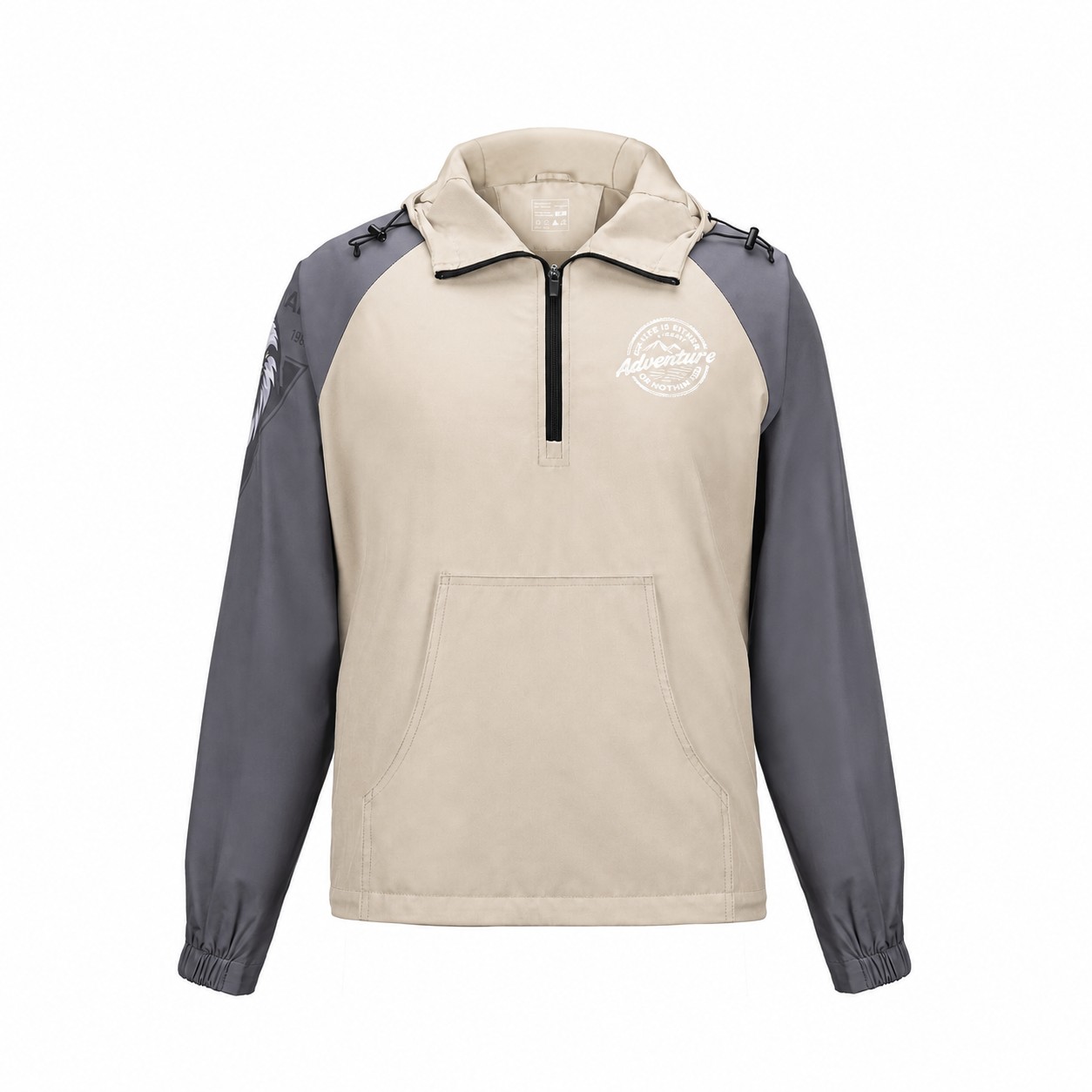 Polyester Quarter-Zip Hooded Jacket — Natural Beige