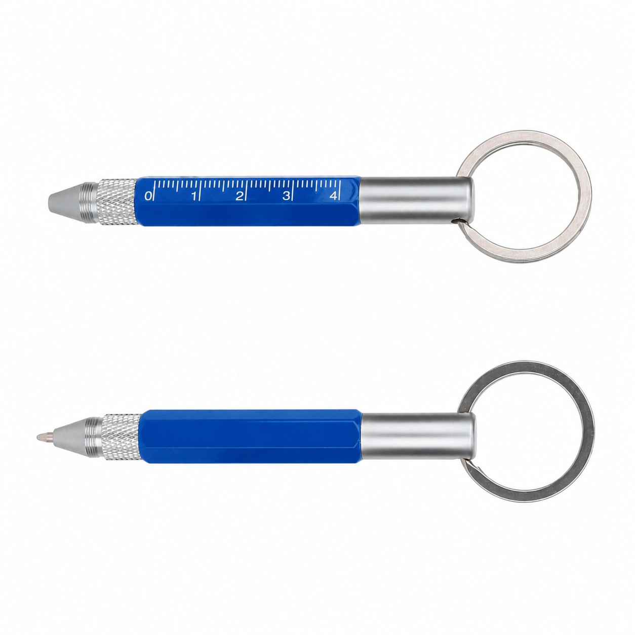 Aluminum Ruler Pen Keychain Tool — Blue