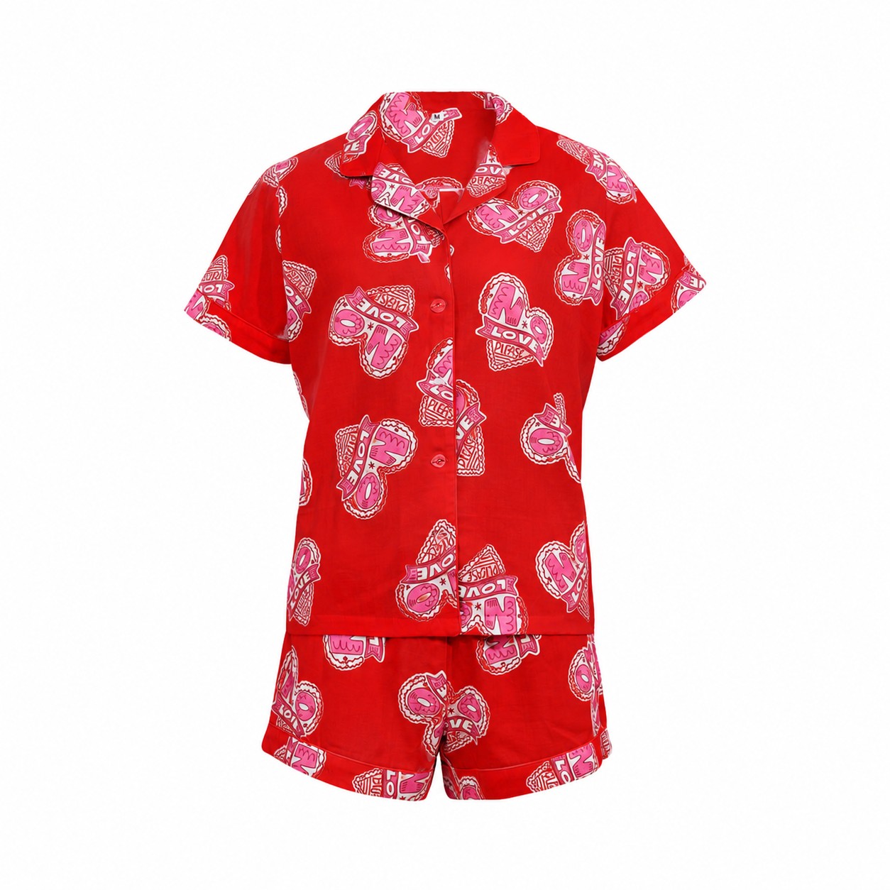 Cotton Pajama Shorts Set — Red