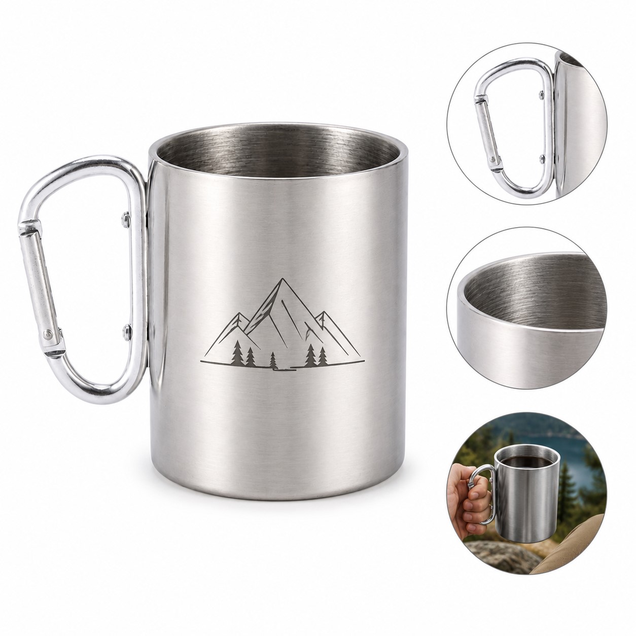 10 Oz Stainless Steel Carabiner Mug