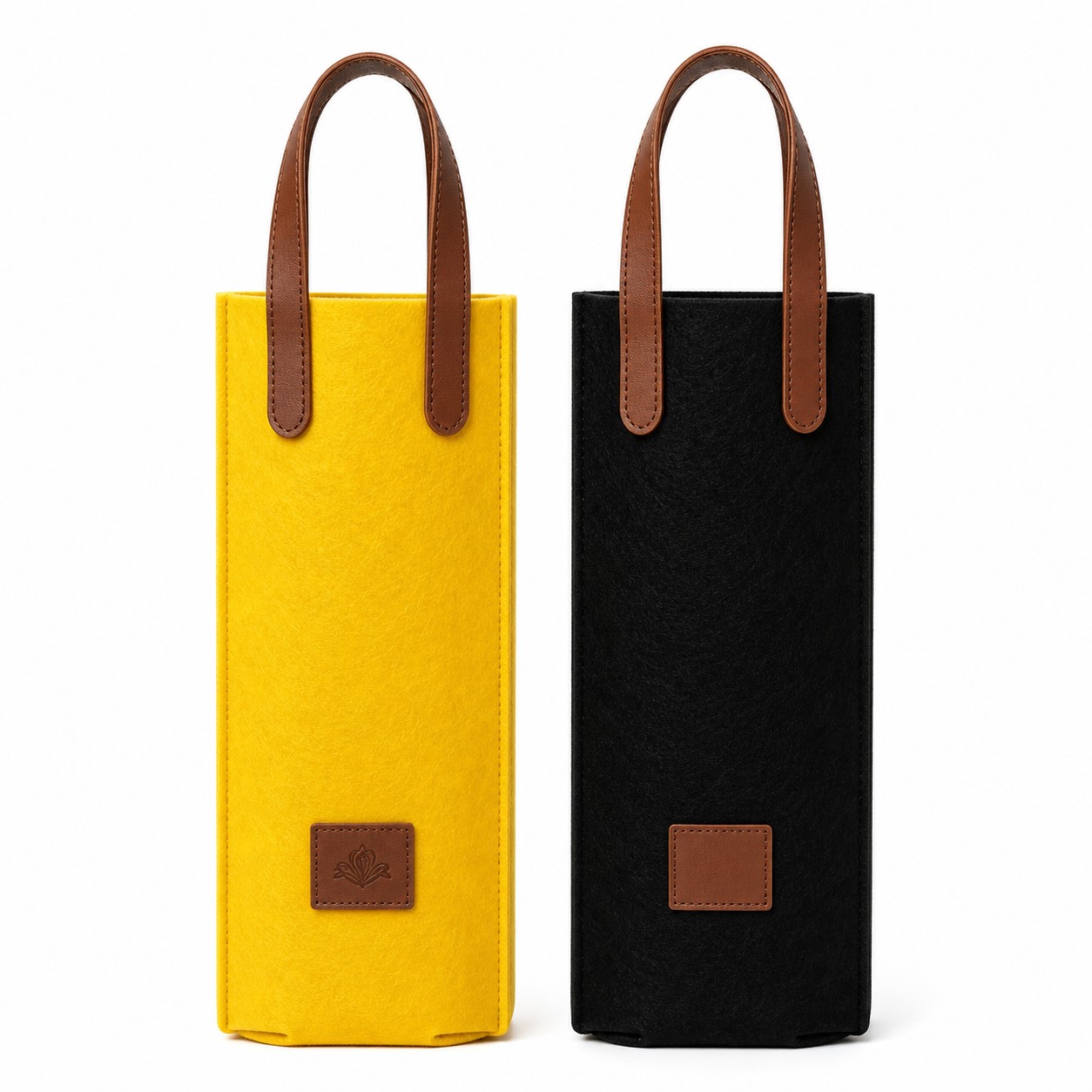 Felt Single Bottle Wine Tote With PU Handles