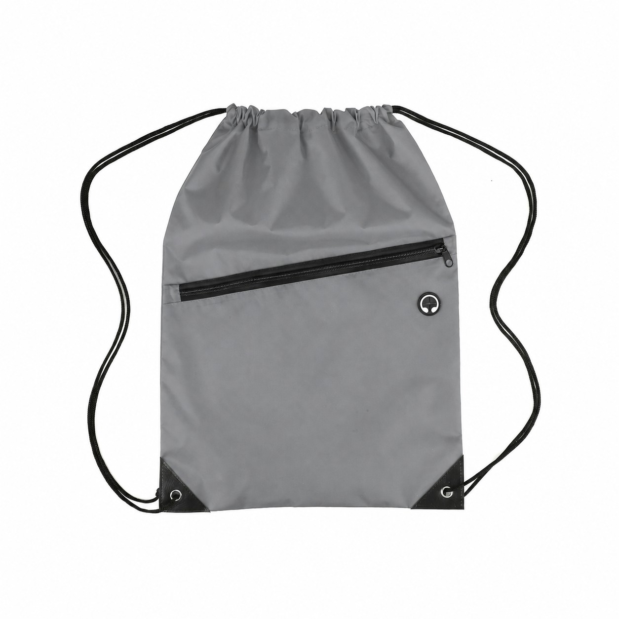 Nylon Zipper Pocket Drawstring Bag — Gray