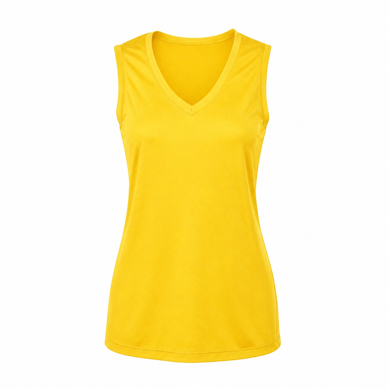 Ladies Polyester V Neck Tank Top — Yellow
