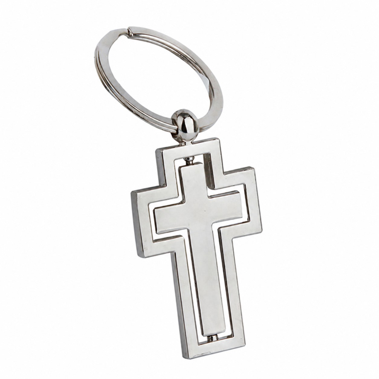 Spinning Alloy Cross Keychain — Silver