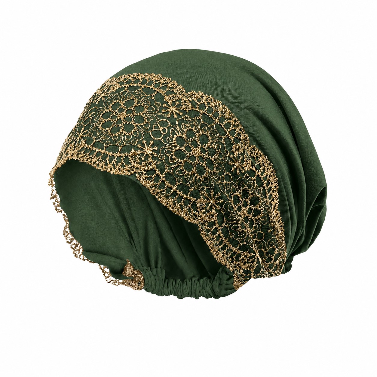 Lace Trim Polyester Turban Hat — Coffee Green