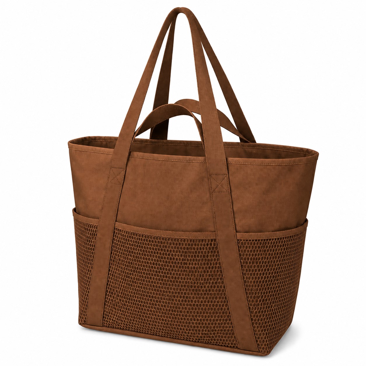 Polyester Beach Tote With Zipper Closure — Brown