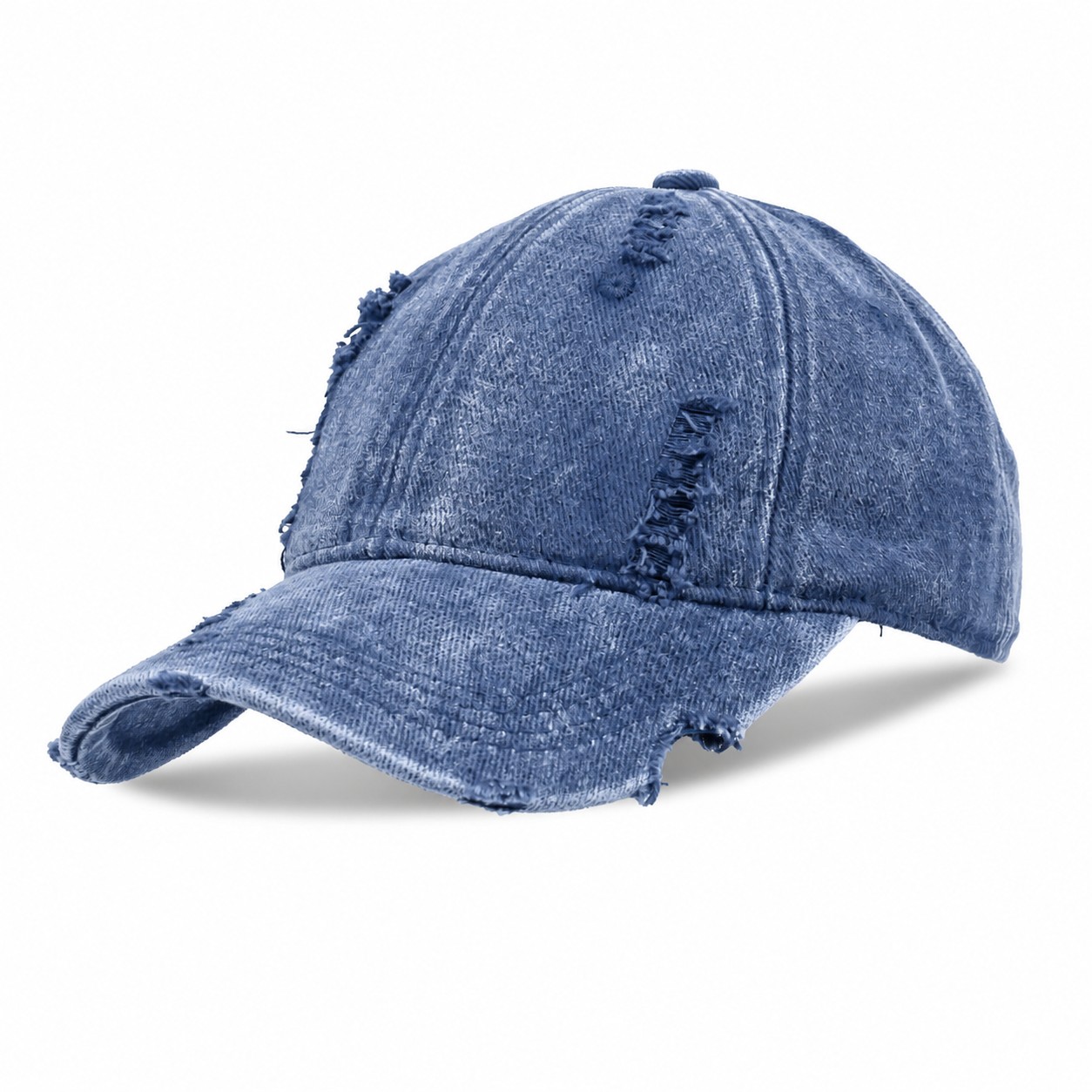 Washed Cotton Distressed Baseball Cap — Denim Blue