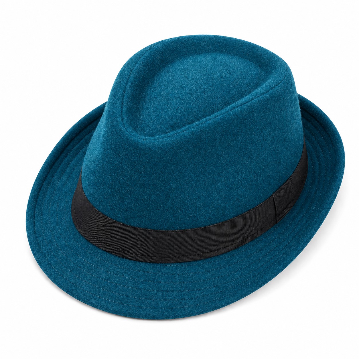 Wool Felt Trilby Fedora Hat — Teal Blue