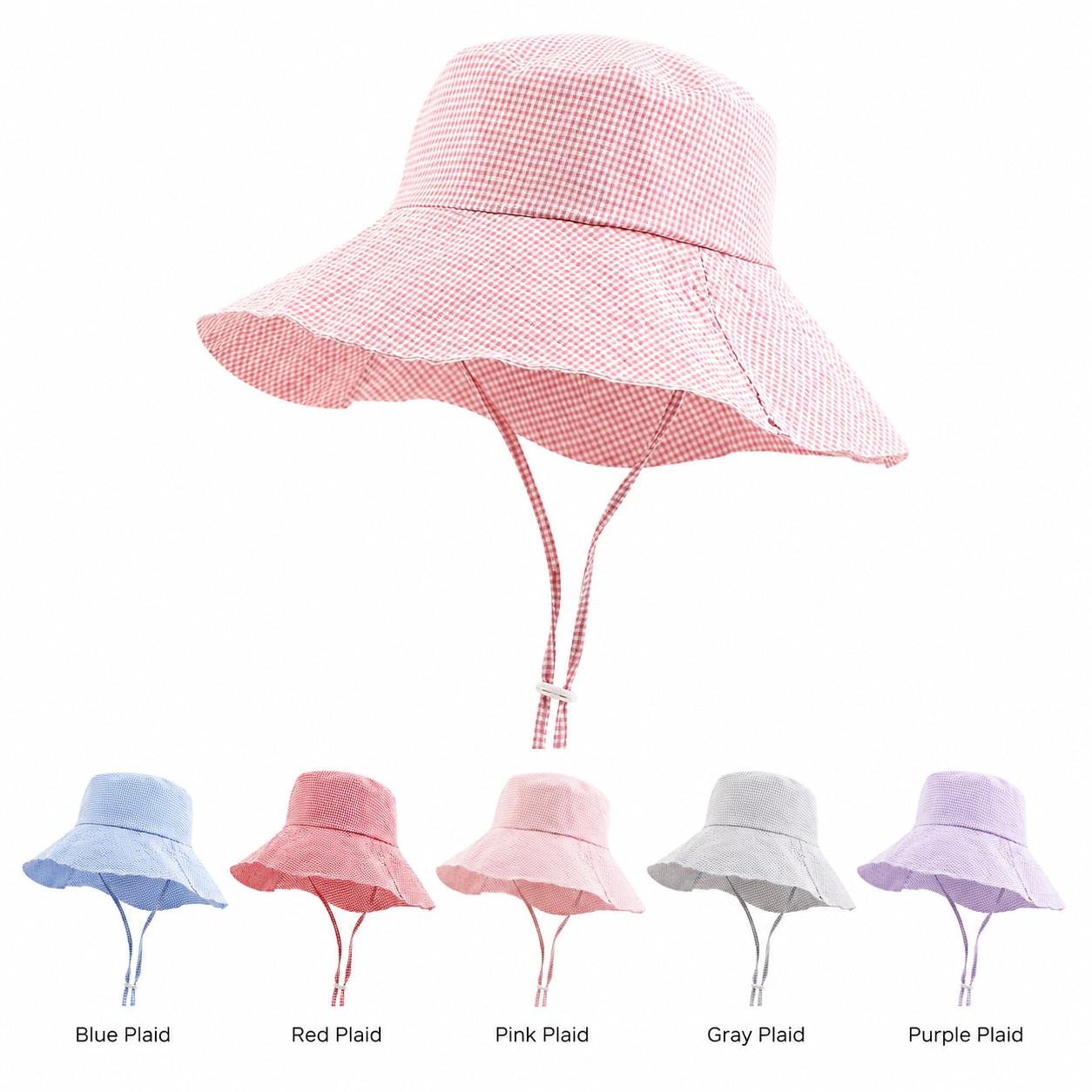 Plaid Polyester Bucket Hat With Cord