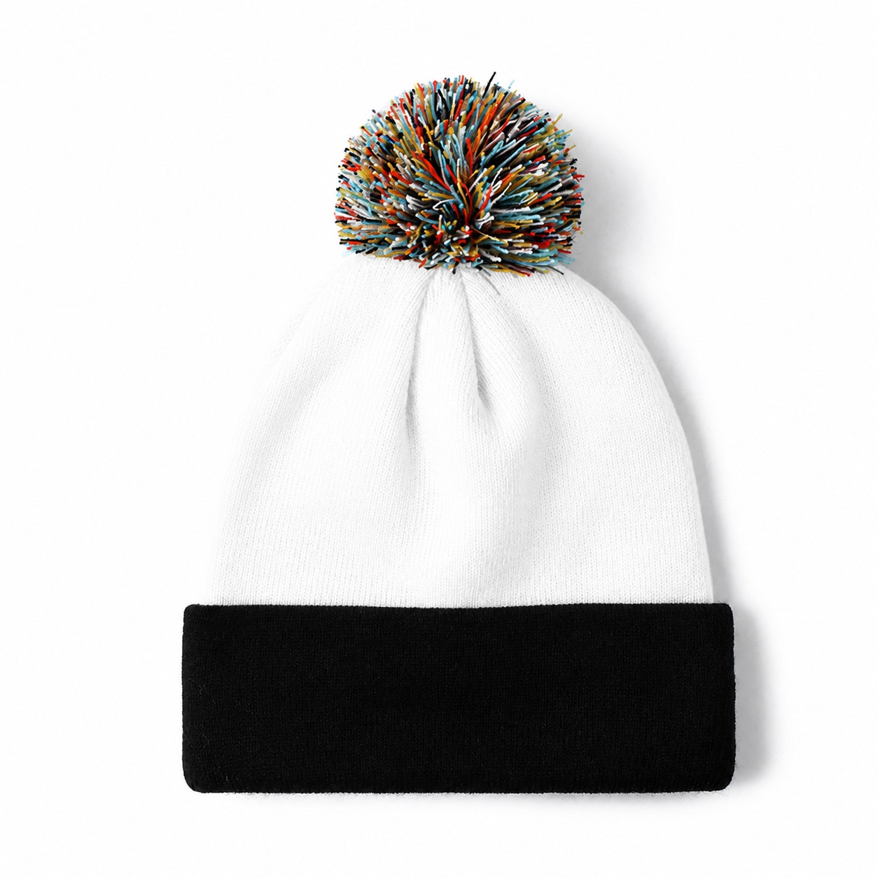 Polyester Pom Cuff Beanie — White