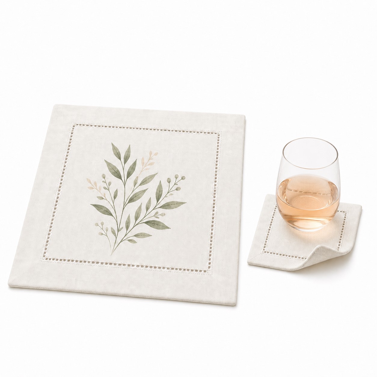 Hemstitched Linen Square Cocktail Coasters