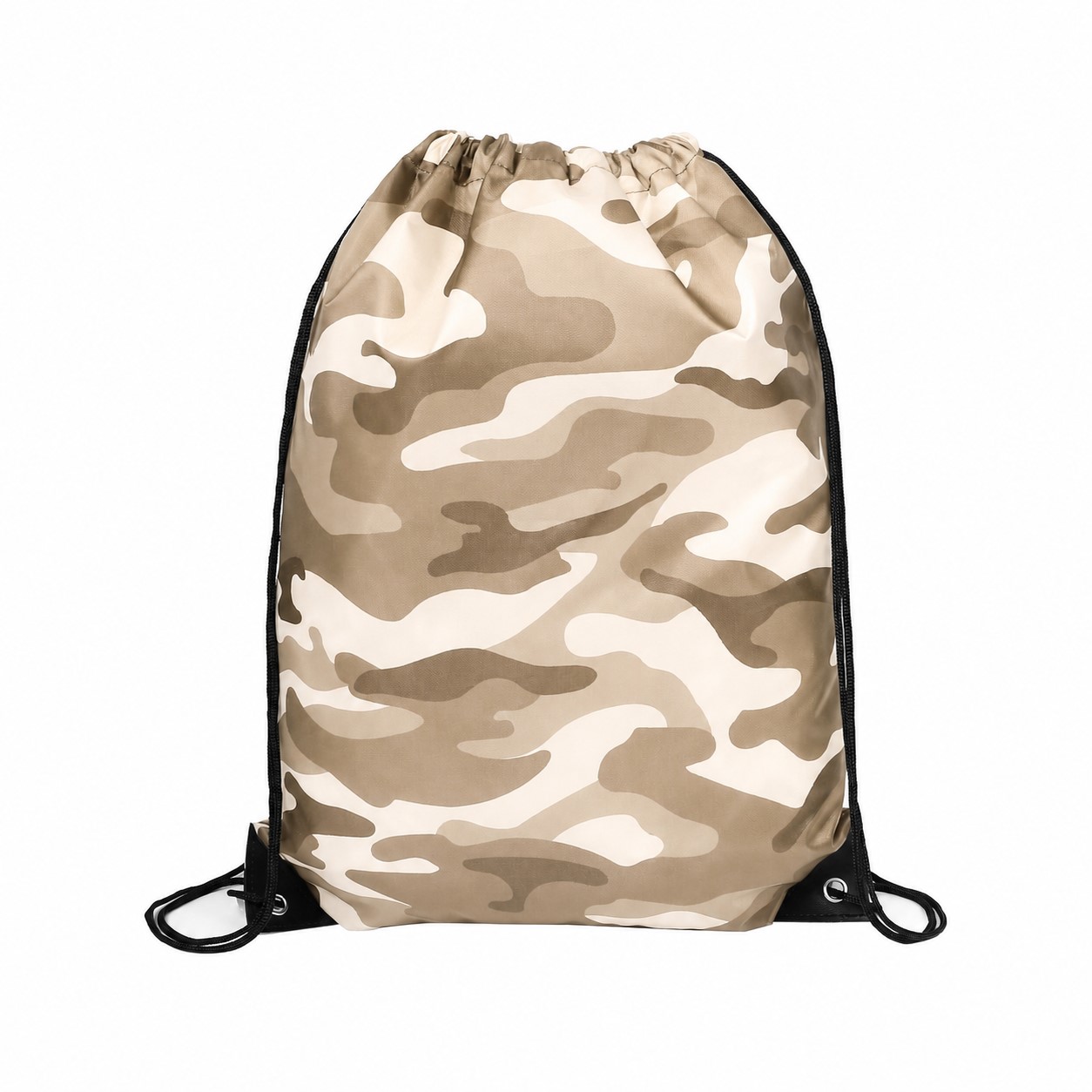 Structured Bottom Drawstring Bag — Beige