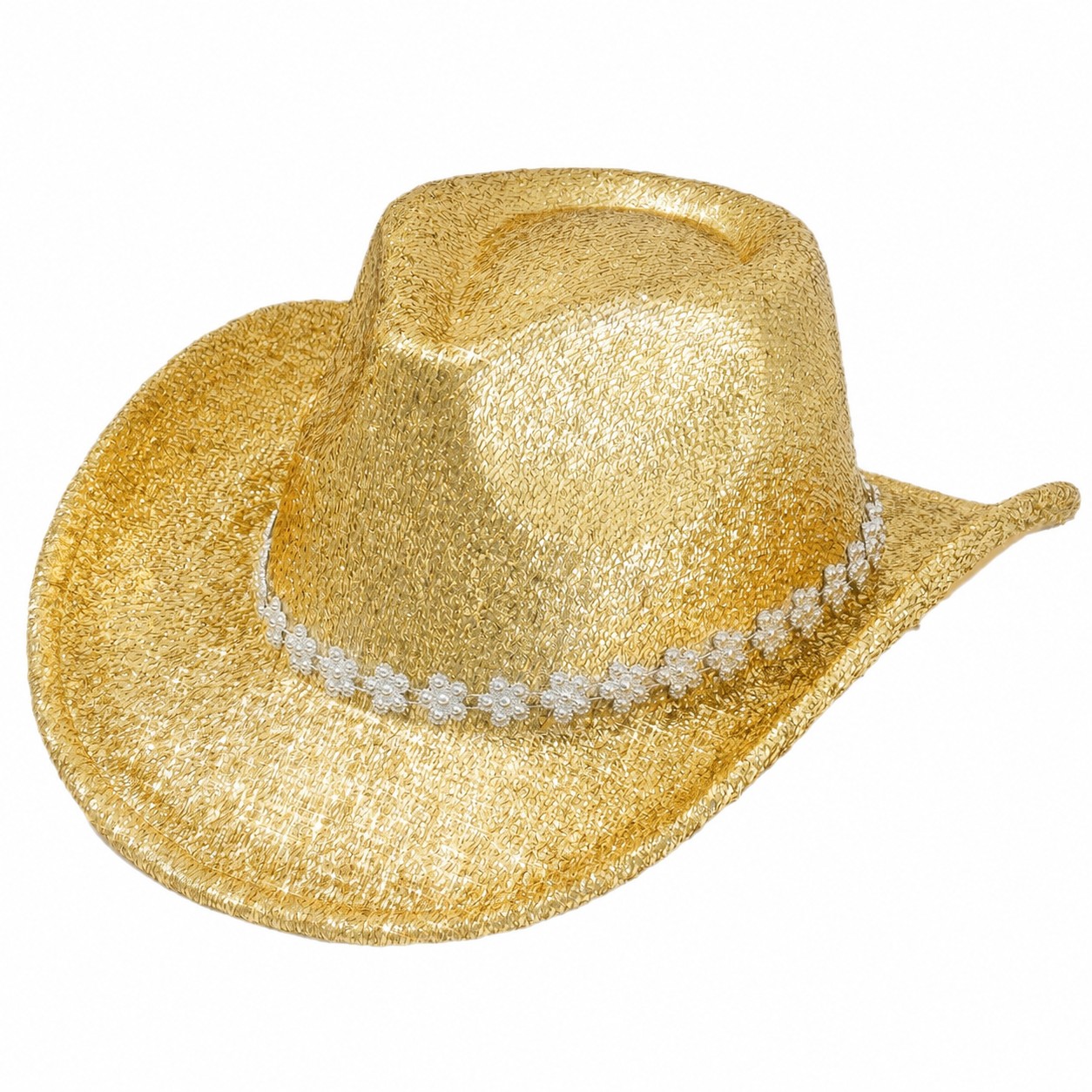 Polyester Flower Band Cowboy Hat — Light Gold