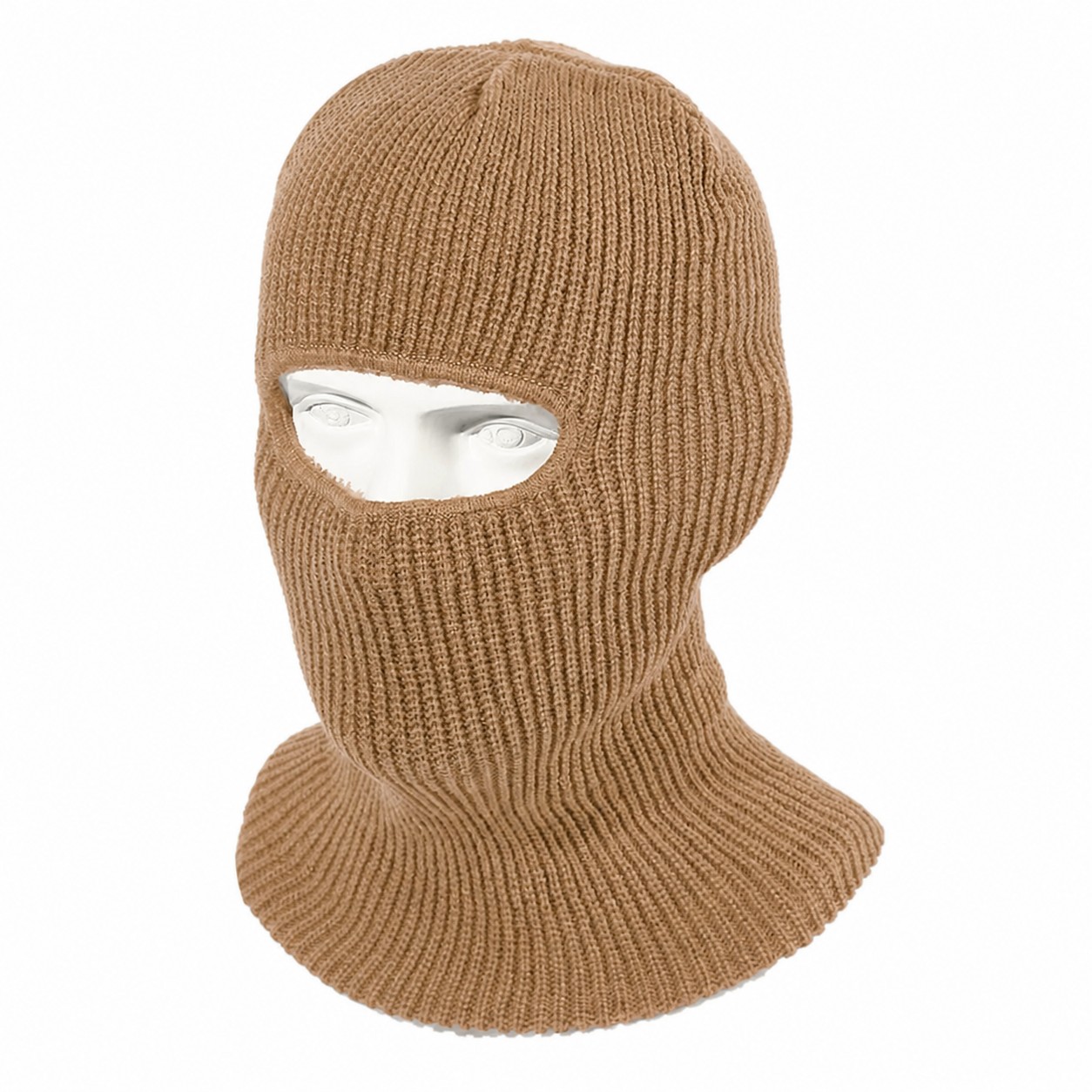 Polyester Knit Balaclava Beanie — Light Brown