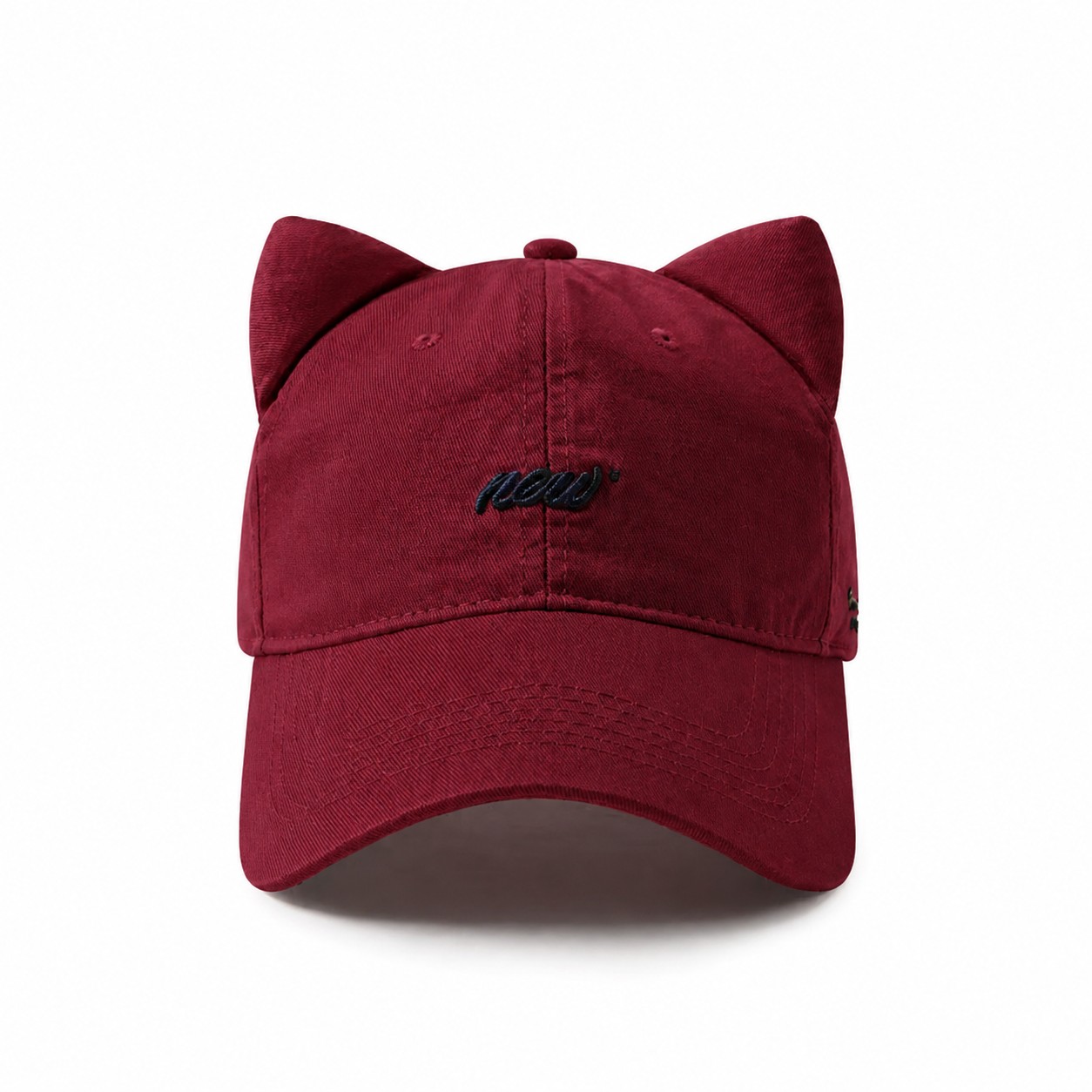Polyester Cat Ear Baseball Cap — Wine Red