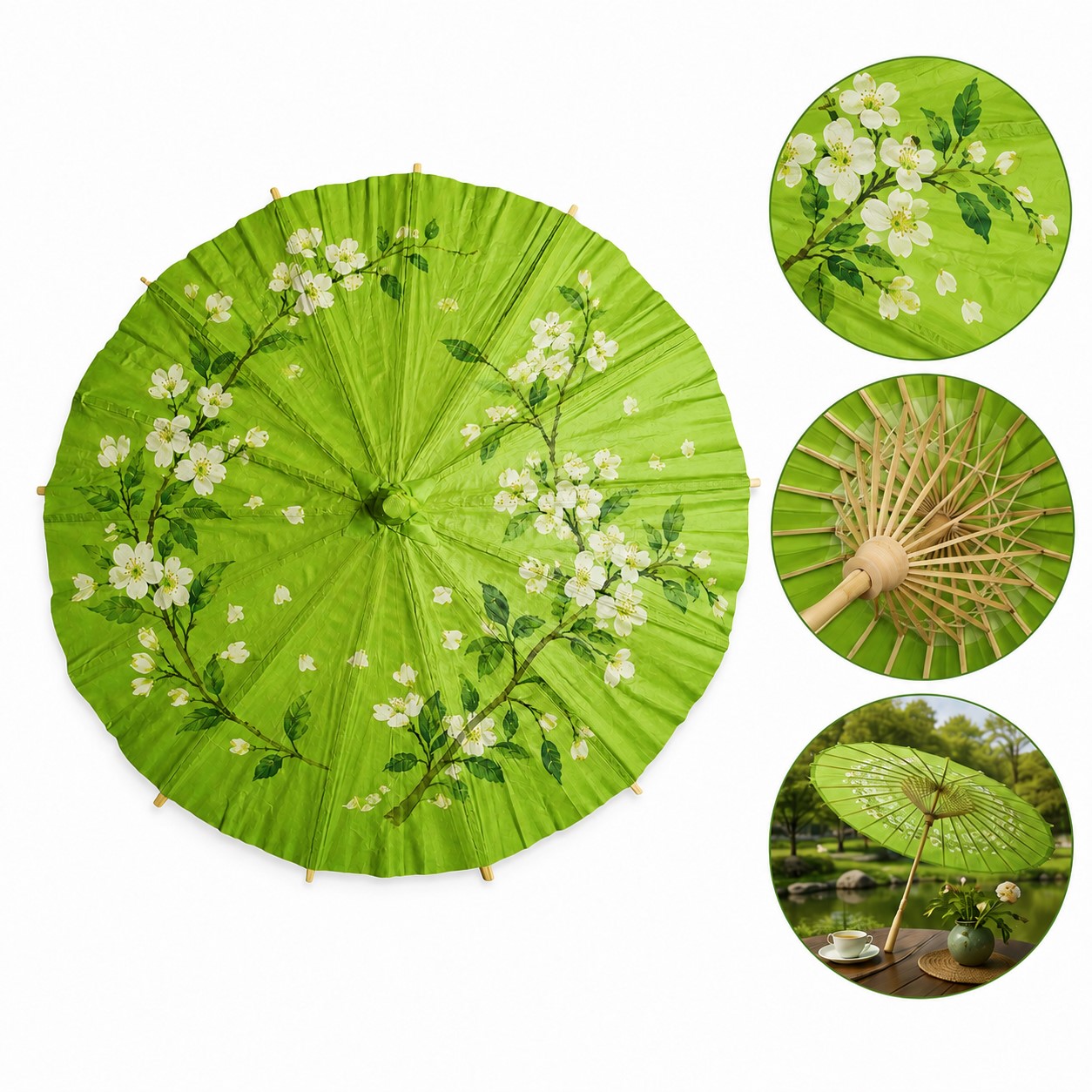 Round Bamboo Paper Parasol Umbrella
