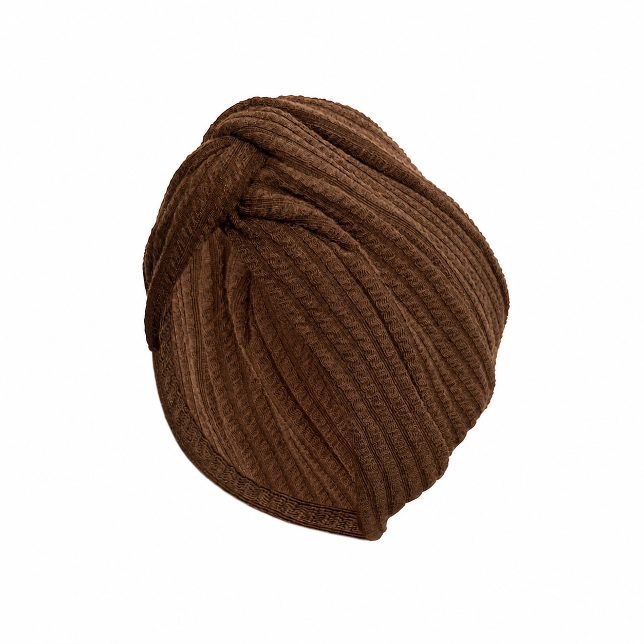 Ribbed Polyester Turban Headwrap — Brown