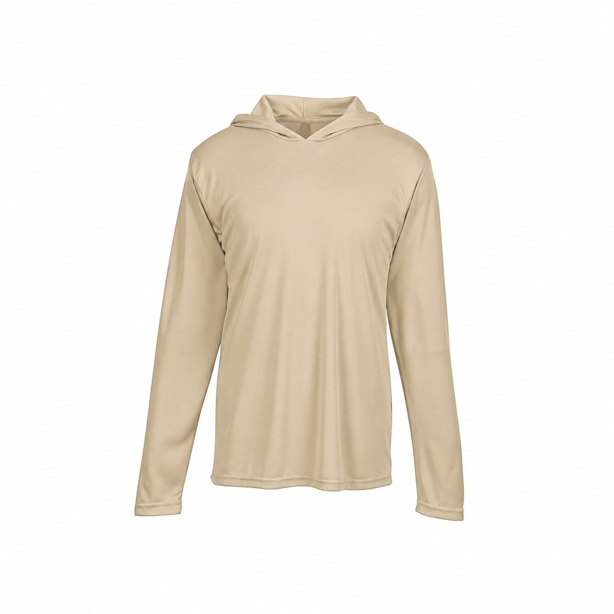 Lightweight Polyester Long Sleeve Hooded Team Shirt — Beige