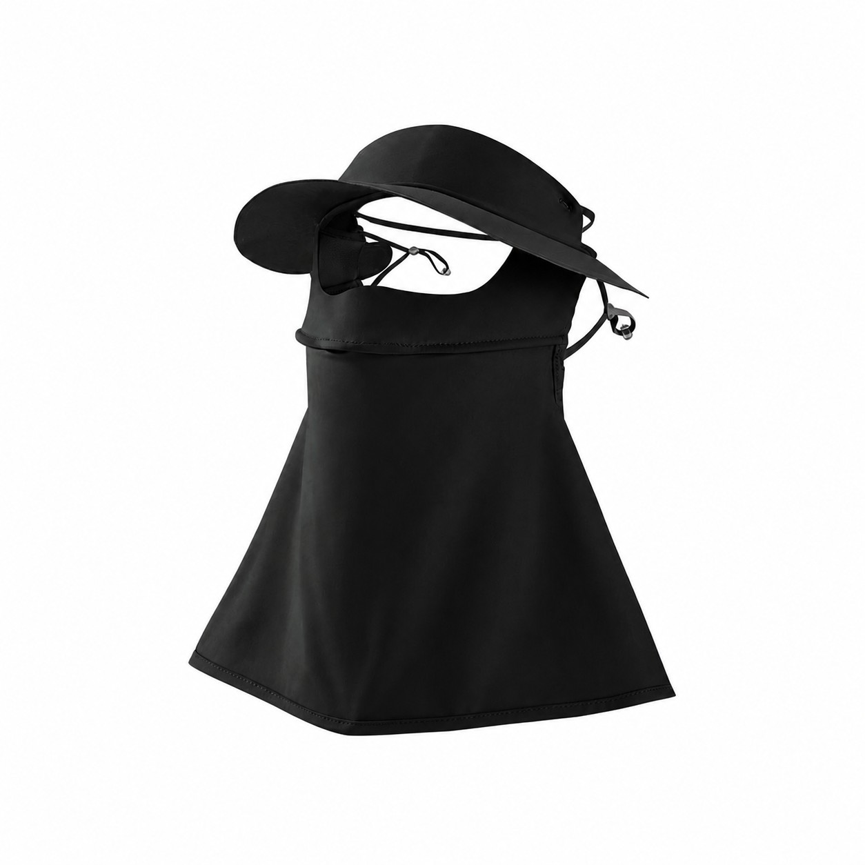 Polyester Mask Drape Sun Hat — Black