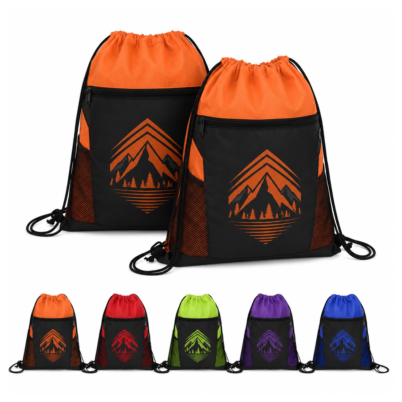 210D Polyester Orange Drawstring Bag