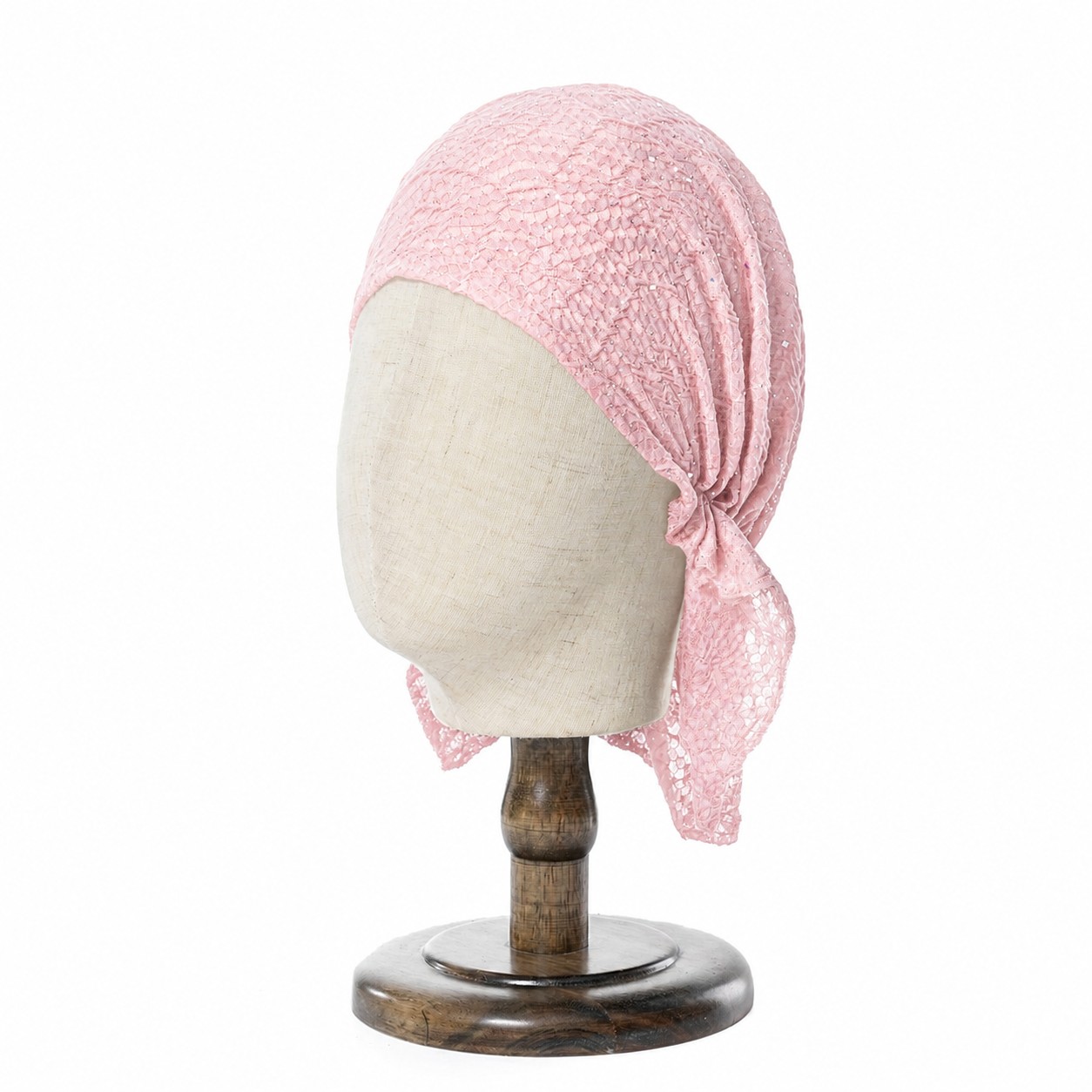 Sequined Polyester Triangle Headwrap Cap — Light Pink