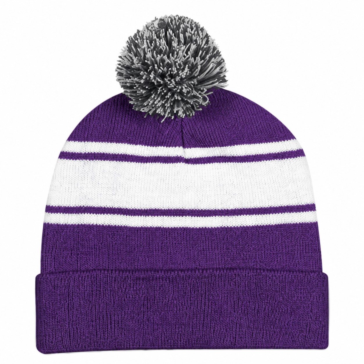 Two Tone Pom Cuff Beanie — Purple