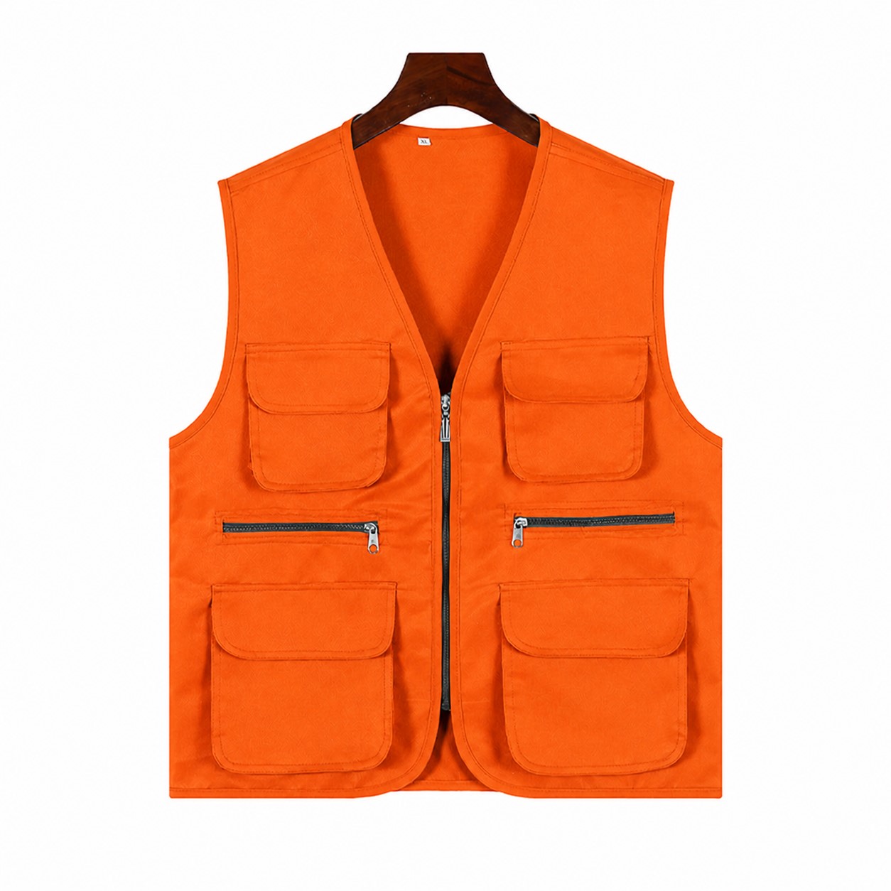 Zippered Multi Pocket Outdoor Vest — Orange