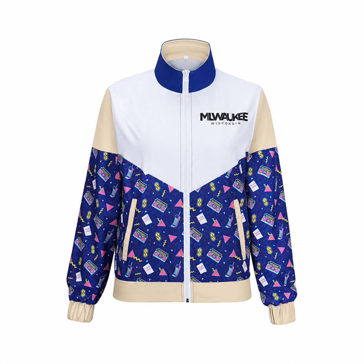 Retro Full Zip Track Jacket — Natural Beige